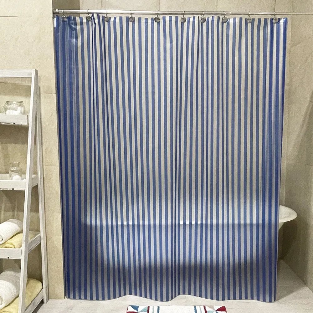 Cortina p/baño plastica AMALFI art 318 – Rayas Vert Azul