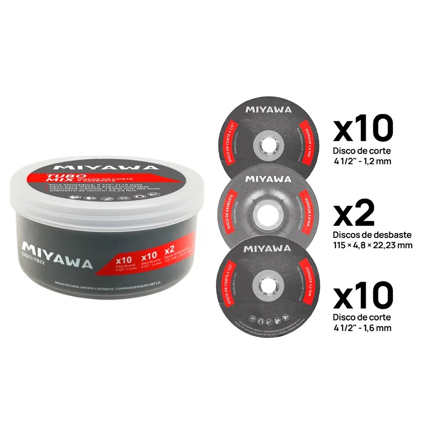 Tubo MIYAWA c/discos de corte y desbaste 115 mm – (22 disc) DDCI-TB22