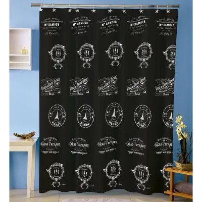 Cortina p/baño plastica AMALFI art 1068 – PARIS bco fondo Negro