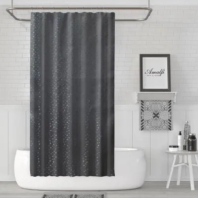 Cortina p/baño poliester Jacquar AMALFI – Hojitas Gris Art 300